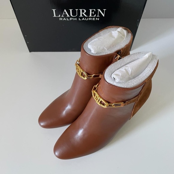 Nib Ralph Lauren Meredith Bootie Leather in Deep Saddle Tan /Whiskey - Picture 6 of 13